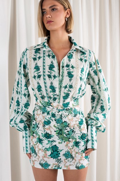 Emerald Floral Linen Shirt